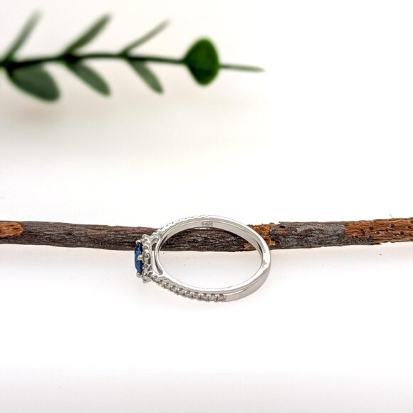 Blue Sapphire Ring in Solid 14K Gold with Natural Diamond Accents - Picture 7 of 7